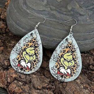 Leopard Print GRINCH Christmas Dangle Earrings